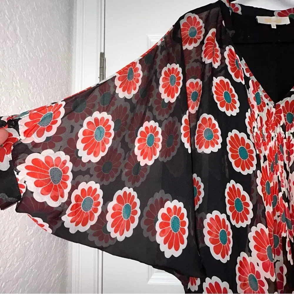 Diane Von Furstenberg Fleurette Silk Floral Print Kimono Batwing Tunic Dress